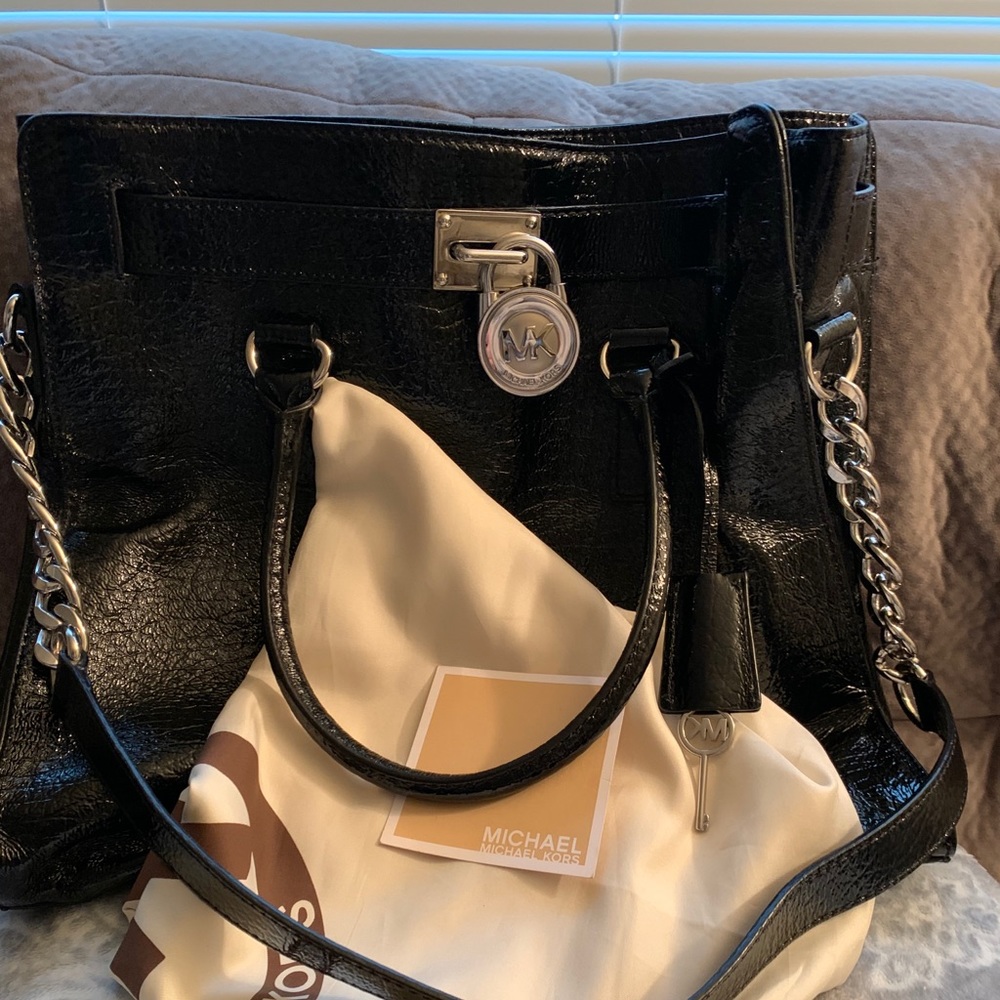 Michael Kors North/South Hamilton textured patent leather tote